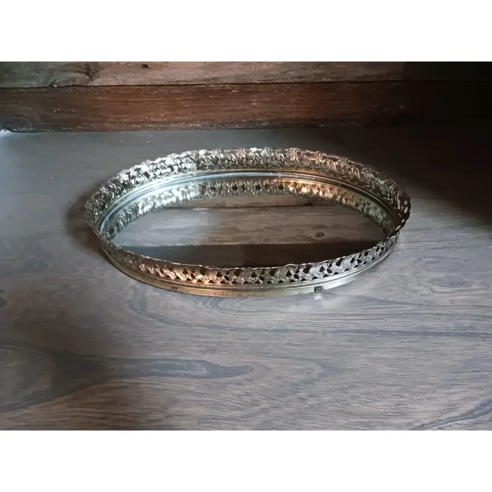 Vintage Oval Gold Filigree Vanity Mirror